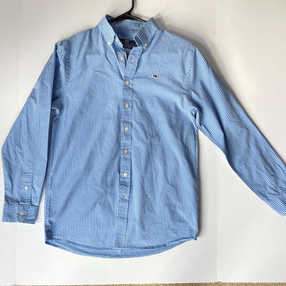 Vineyard Vines Plaid Whale Shirt Boys Size L 16 Spring Long Sleeve Button Up